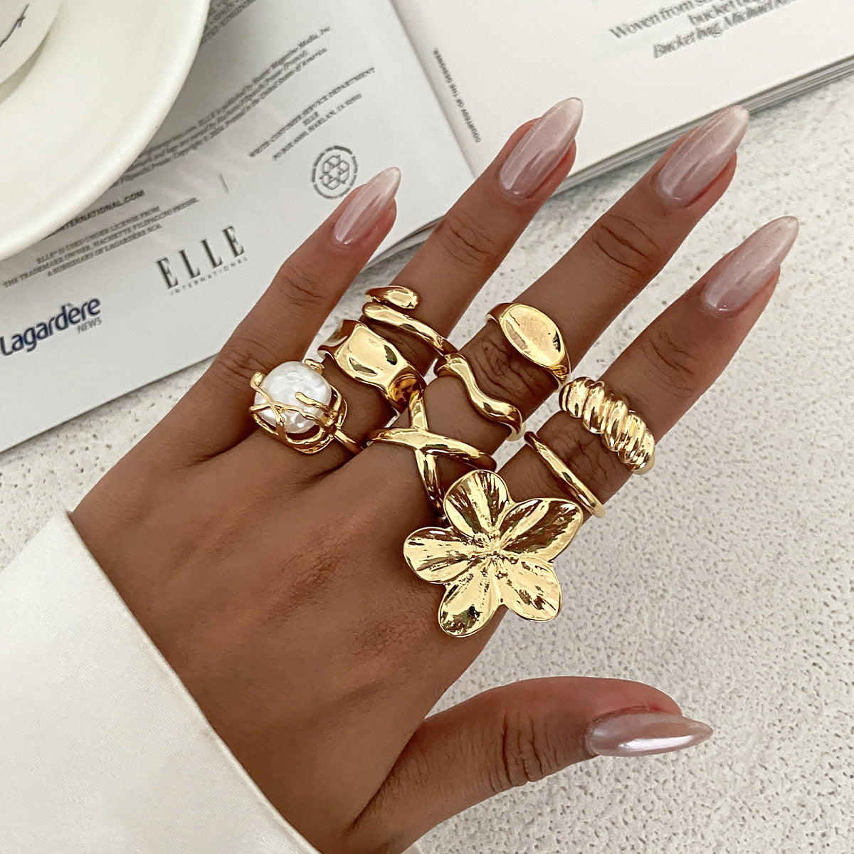 Planderful Pearl Flower Ring Adjustable Opening For Women Elegant Statement Jewelry Vienna Verve