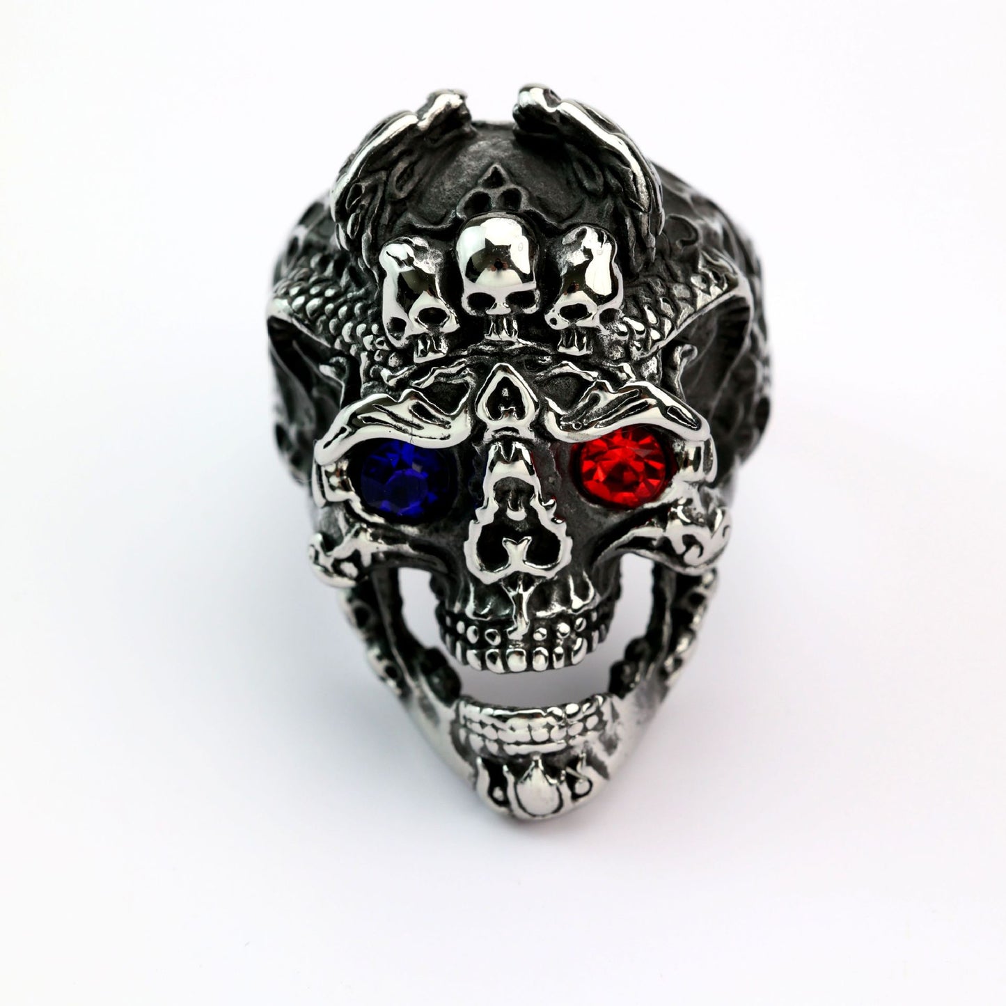 Planderful Vintage Titanium Steel Skull Ring With Blue Red Zircon Eyes For Men Bold Gothic Jewelry