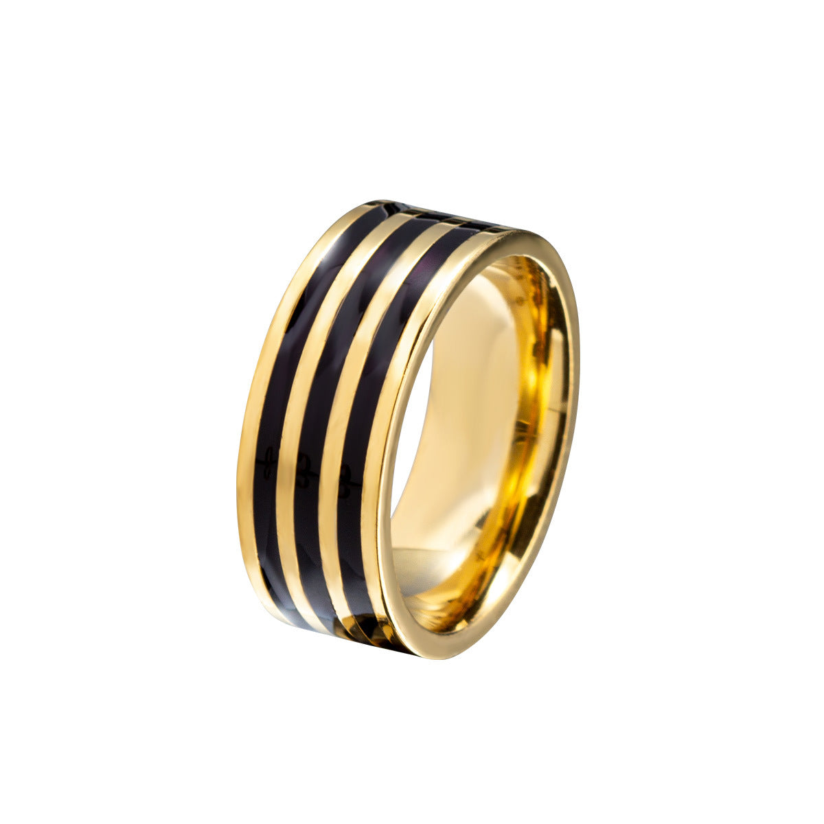 Elegant Titanium and Steel Lover's Ring with Gold-Plated Finish