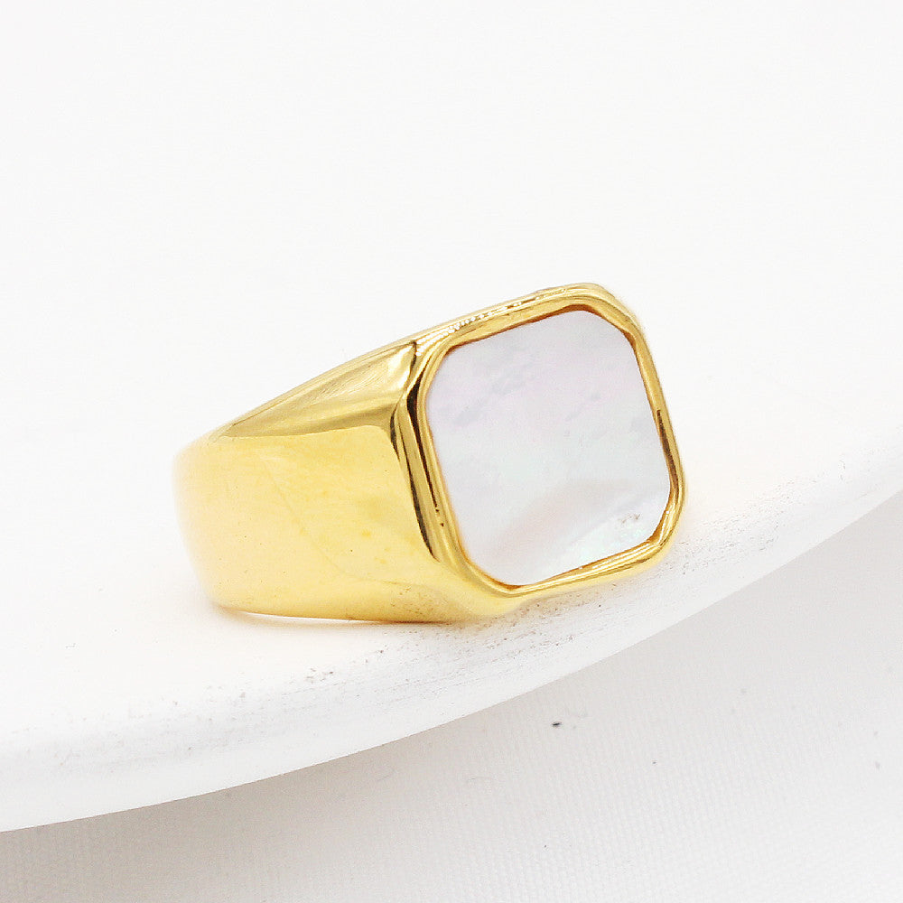 Planderful Square Shell Titanium Steel Ring Unisex Fashion Jewelry For Men And Women Durable Statement