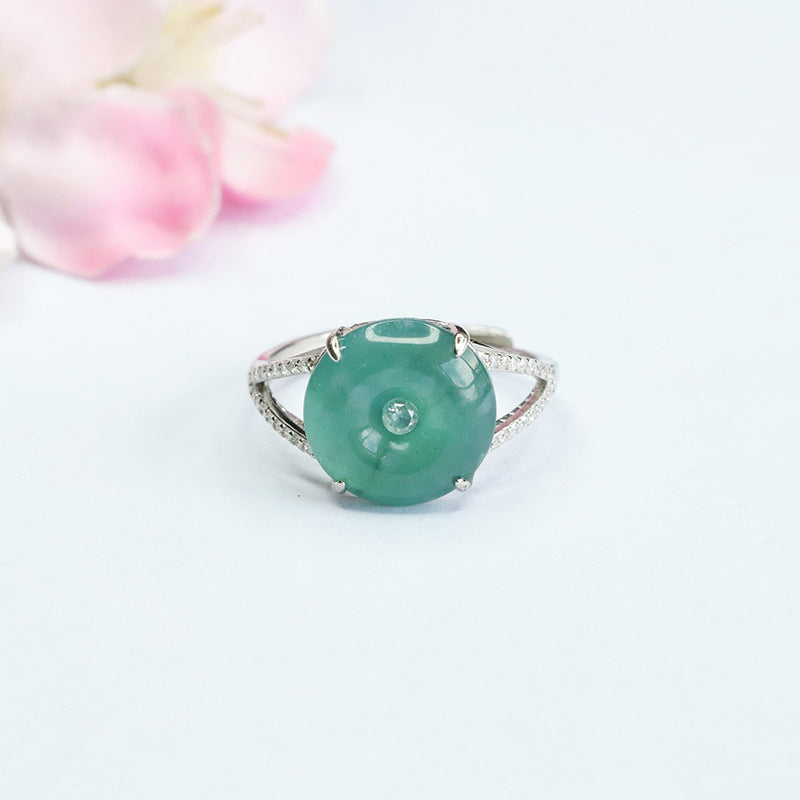 Modern Sterling Silver Jade Ring with Ice Blue Green Split Shank Design