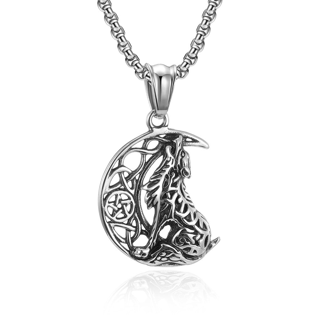 Nordic Celtic Wolf Stainless Steel Pendant Necklace for Men