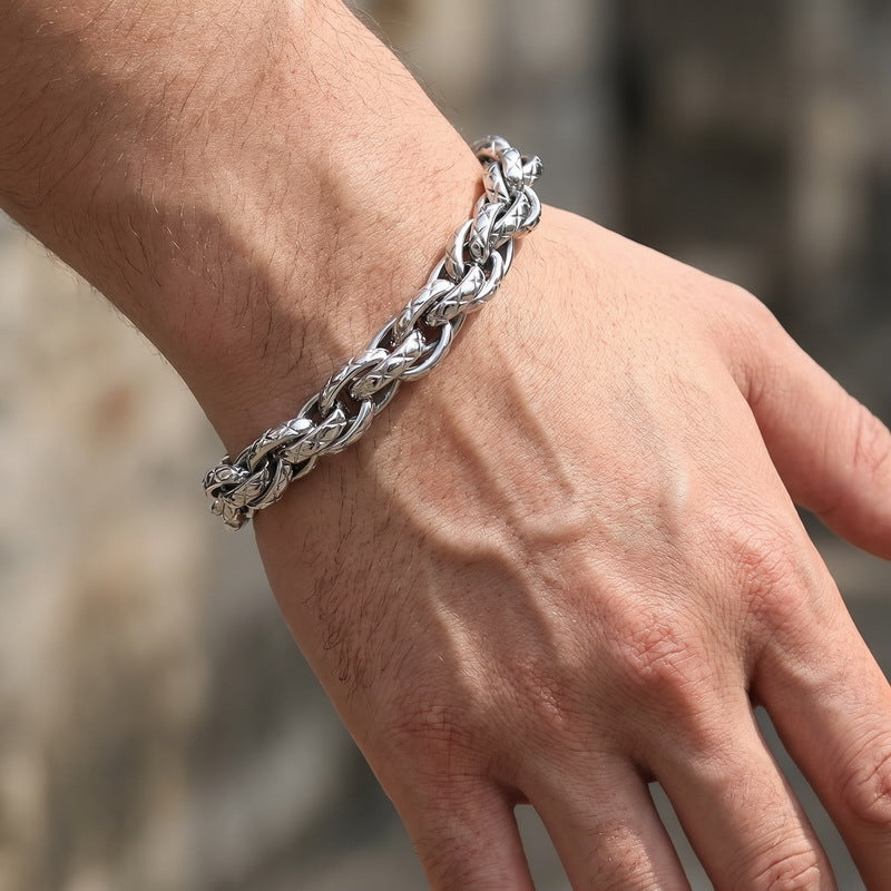 Hip-Hop Niche 11mm Thick X-Pattern Twist Rope Stainless Steel Bracelet Men's Hip-Hop