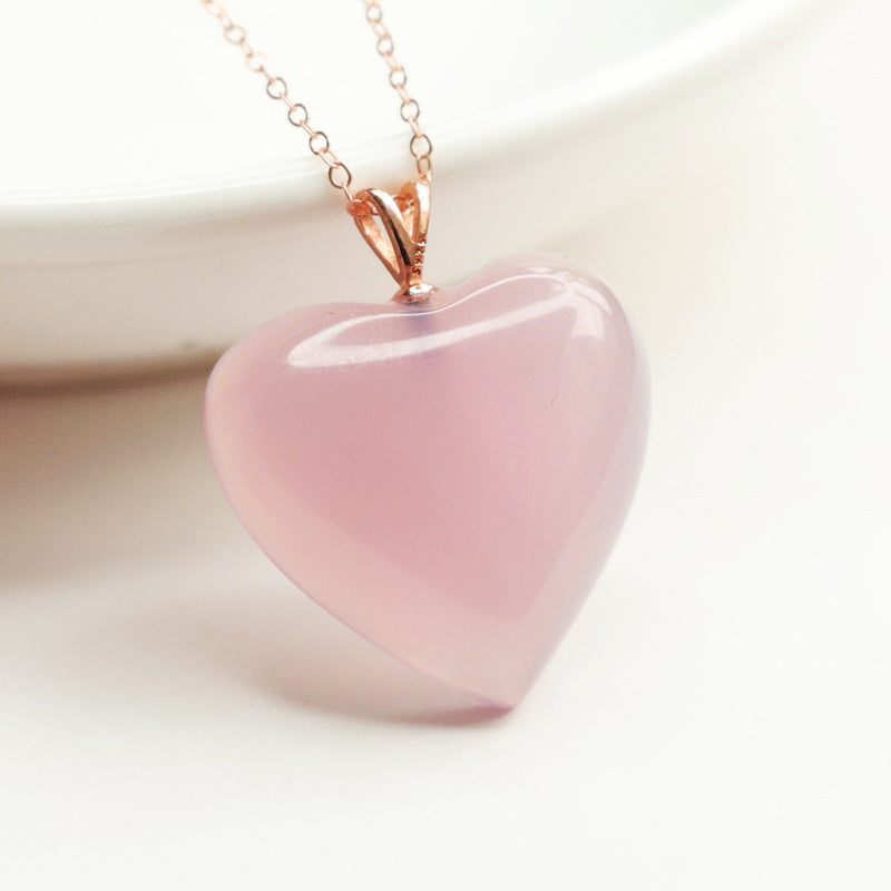 Rose Quartz Heart 925 Silver Pendant — No Chain