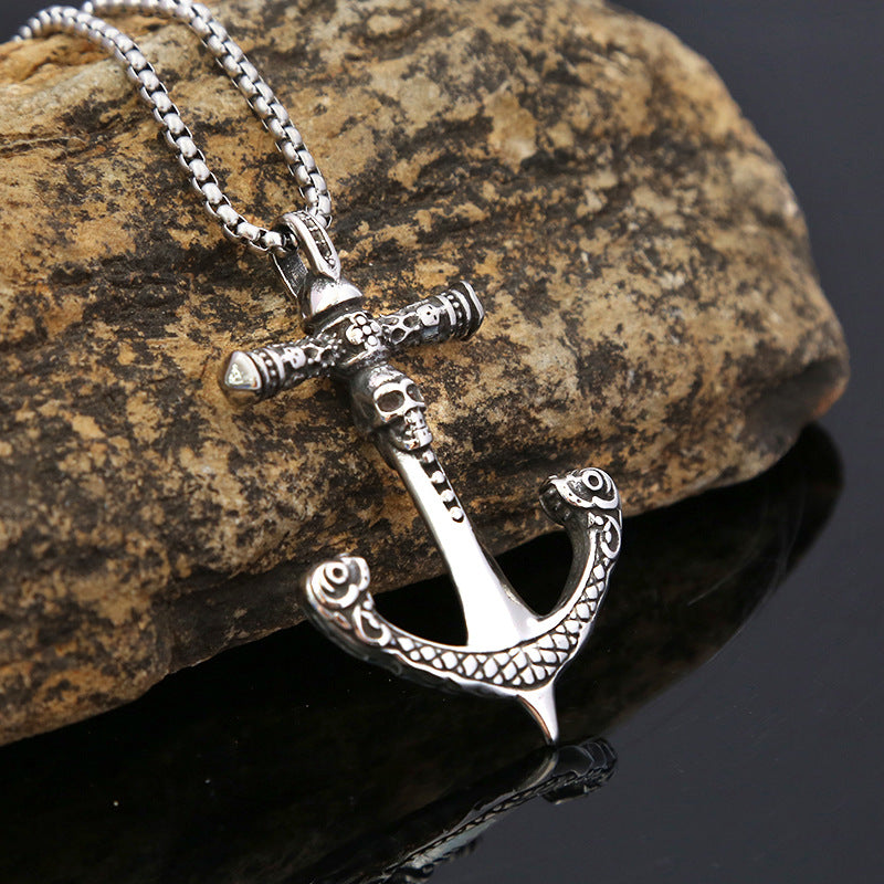 Men's Fashion Retro Pendant European American Titanium Steel Anchor Skull