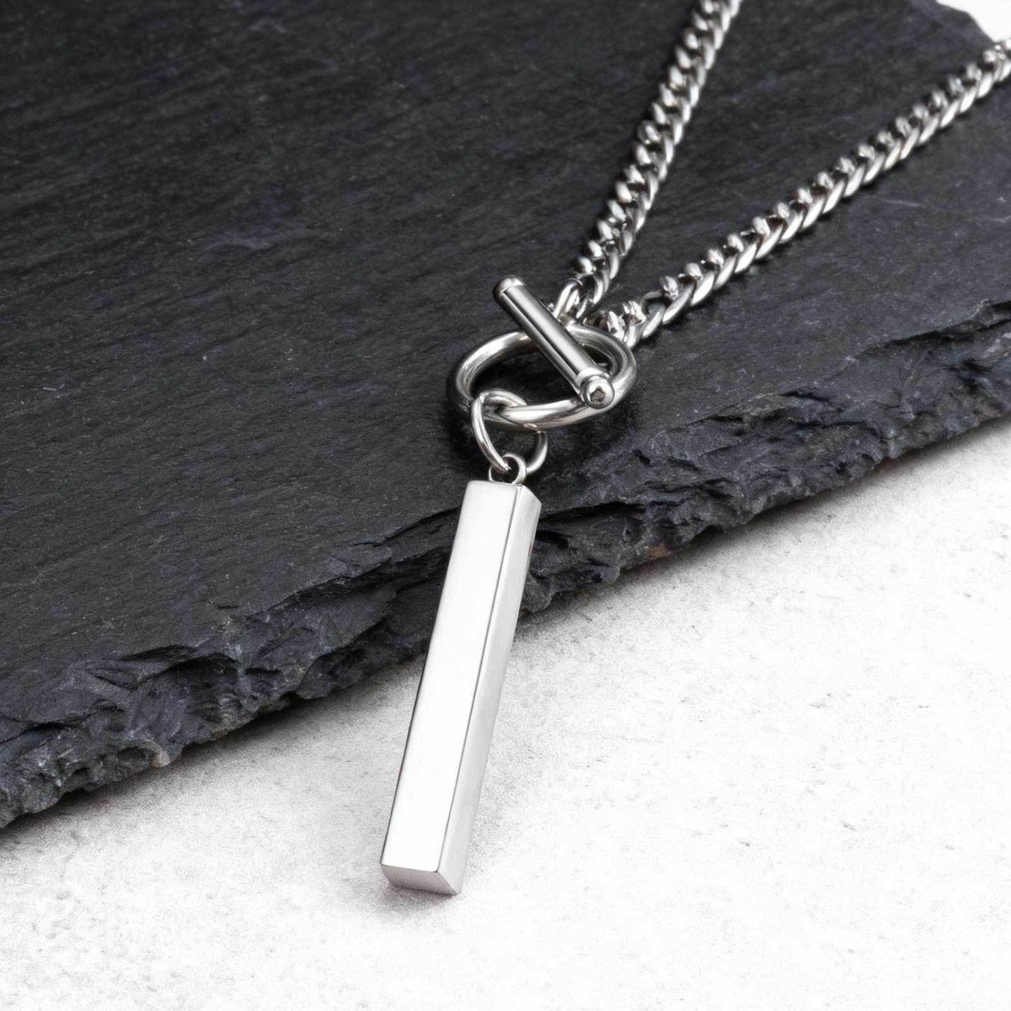 Stainless Steel Minimalist Street Style Chain Toggle Clasp Rectangular Strip Necklace Men