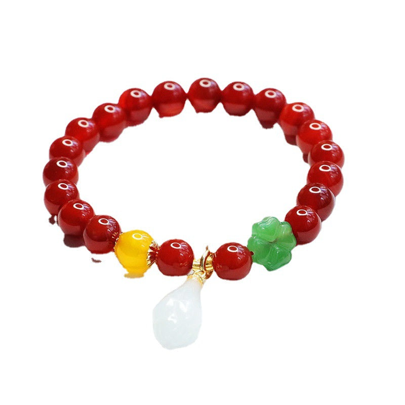 Fortune's Favor Sterling Silver Bracelet with Red Agate, Magnolia Flower Jade, and Chalcedony