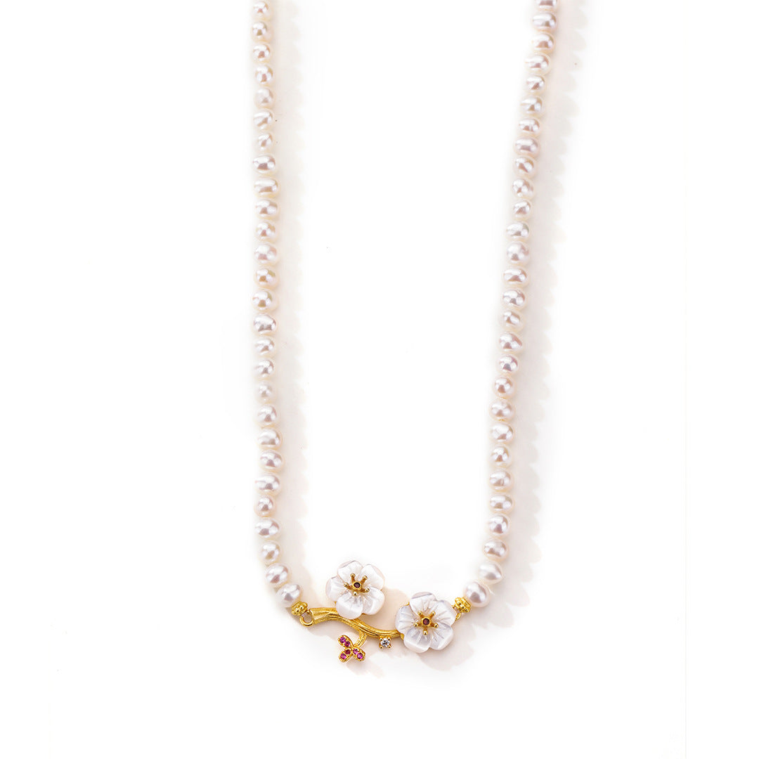Sterling Silver Freshwater Pearl Plum Blossom Necklace