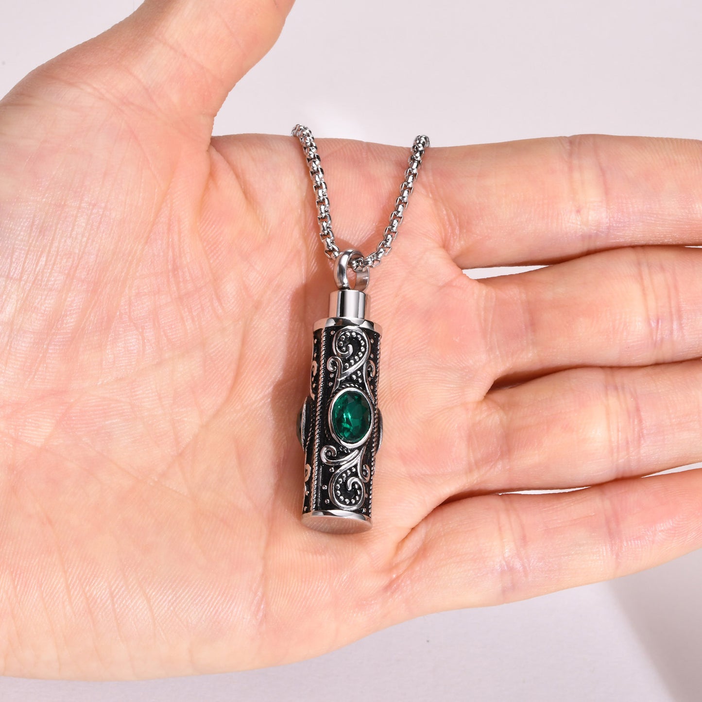 Stainless Steel Acrylic Birthstone Urn Pendant Necklace for Men