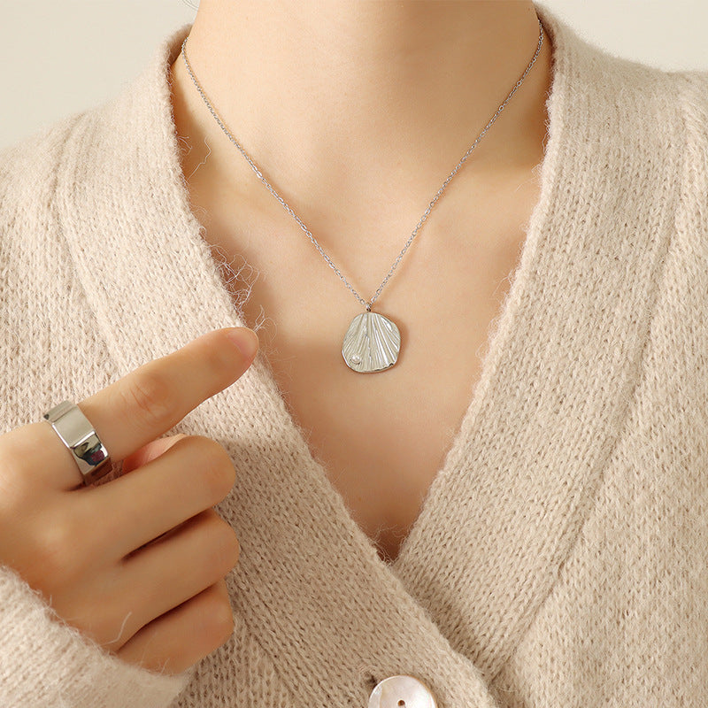 Geometric Pearl Necklace with Cross Pendant and Chain