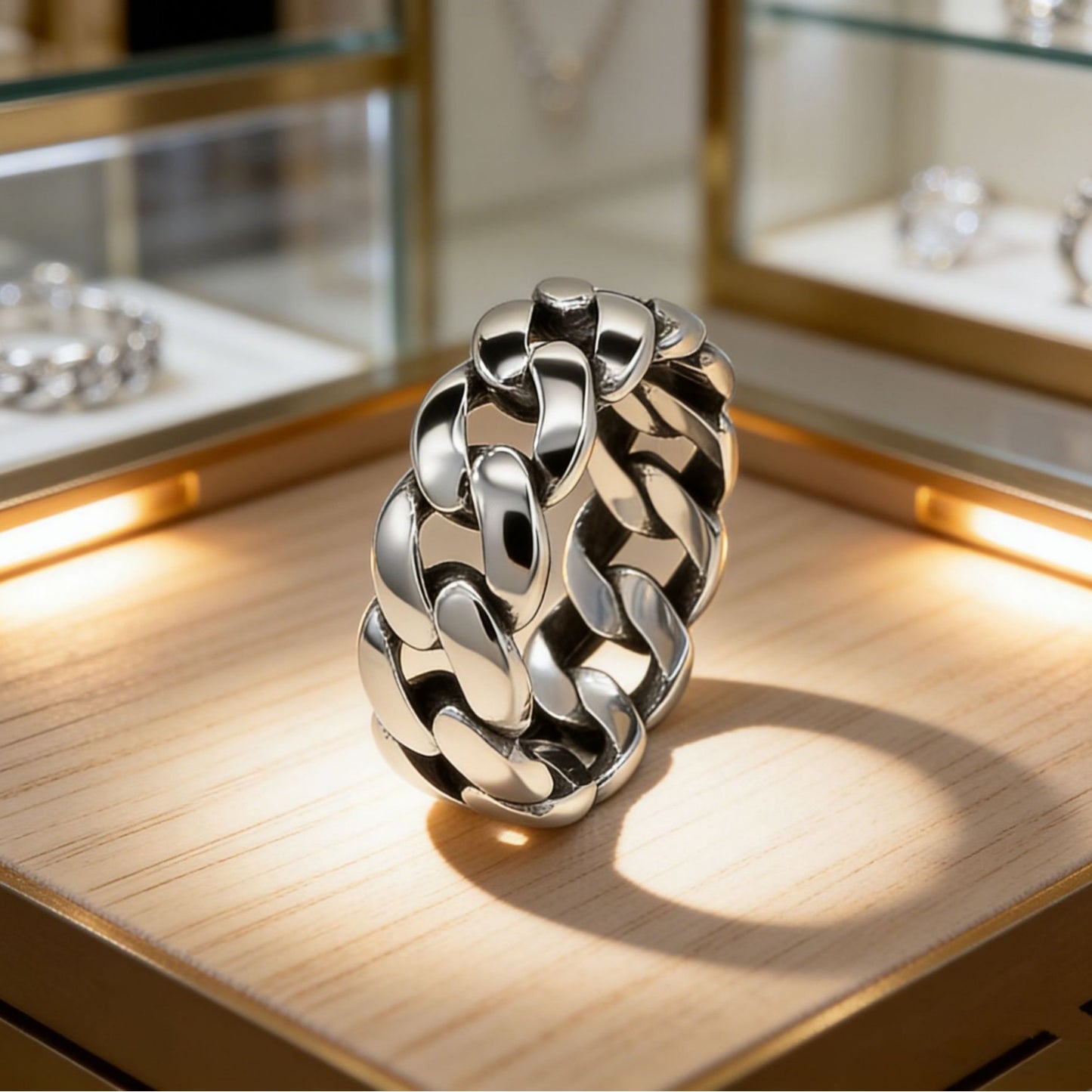 Planderful Titanium Steel Cuban Chain Ring Unisex Polished Statement For Men Everyday Genie
