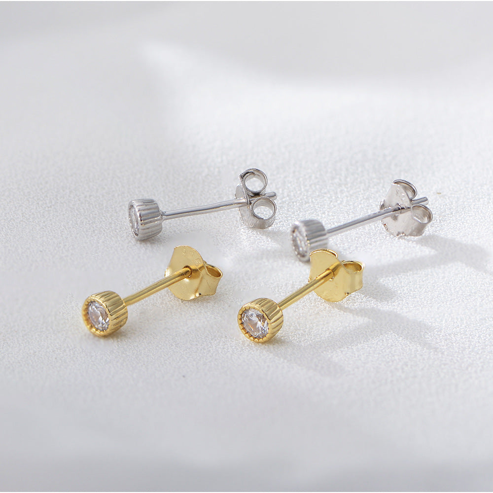 S925 Silver Stud Earrings Niche Korean Version Small Fresh Mini Single Zircon Ear