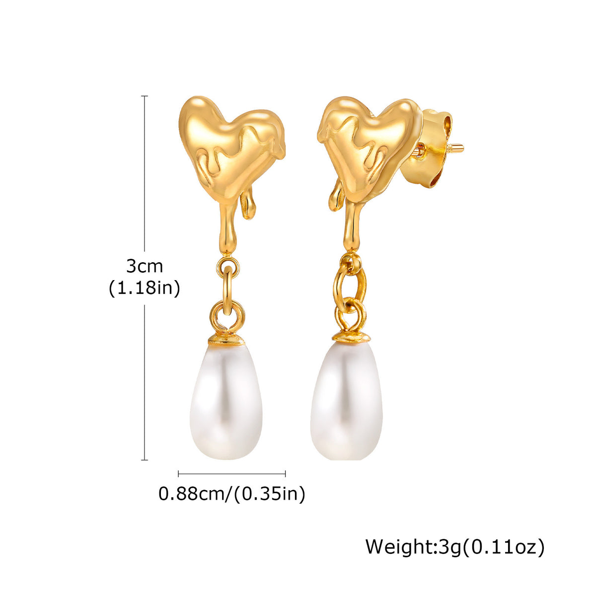 Stainless Steel Pearl Heart Earrings