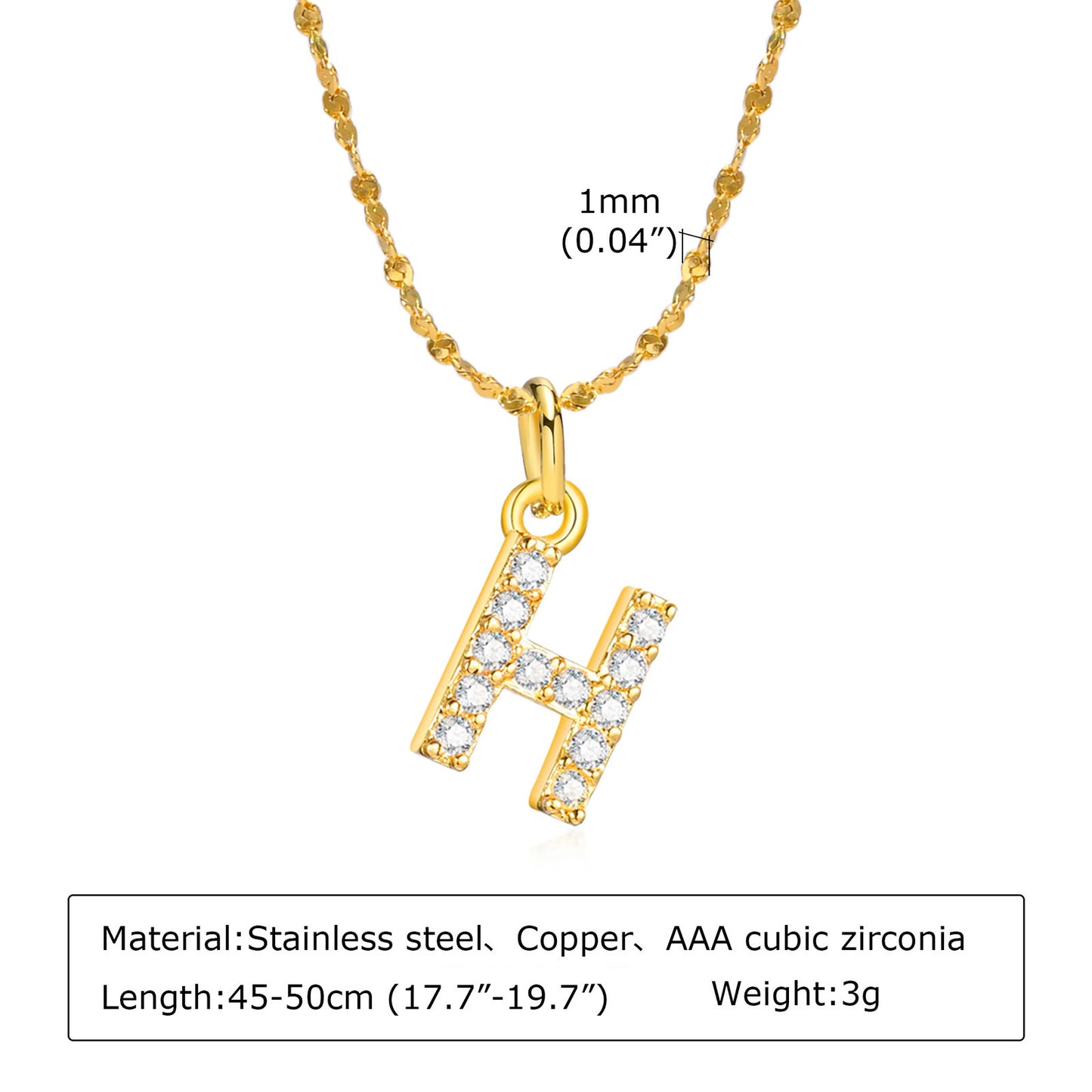 26 English Letter Stainless Steel Necklace Zircon Jewelry