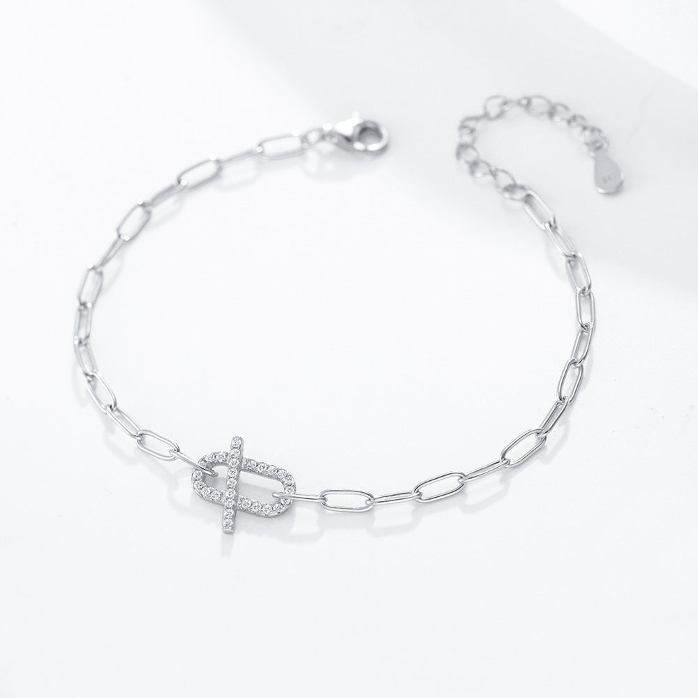 S925 Sterling Silver Bracelet Geometric Ring Micro-Inlaid Zircon Chain Bracelet Silver Chain Decoration
