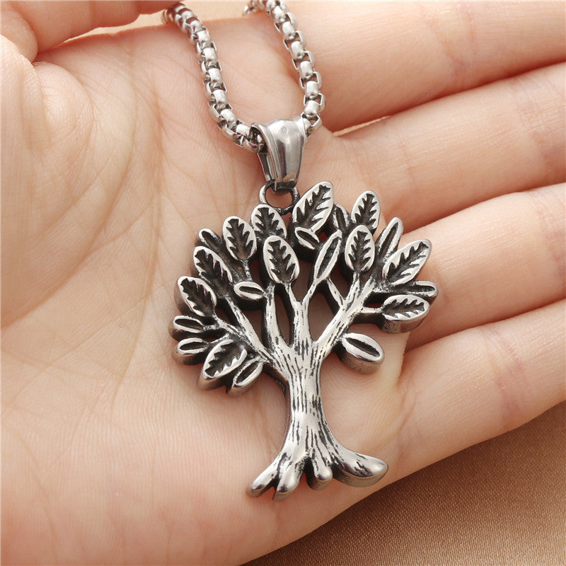 Titanium Steel Tree of Life Pendant Necklace for Men - Retro Punk Style Stainless Steel Jewelry