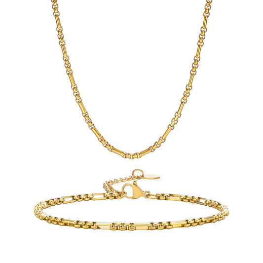 Fashion Accessories Stainless Steel Pearl Chain Necklace Bracelet Gold Set Women