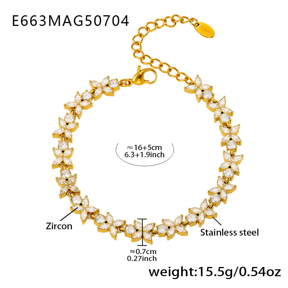 Planderful Everyday Zircon Four Leaf Stainless Bracelet Gift