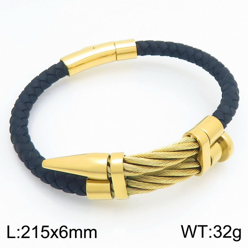Steel Wire Nails Magnetic Buckle Bracelet – Punk Style Niche Dot Riveted Woven Leather