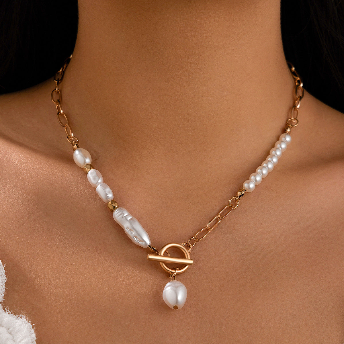 Baroque Pearl-Style Teardrop Fringe Necklace