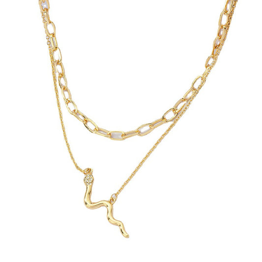 Double Layer Snake Necklace with Cross-Border Charm