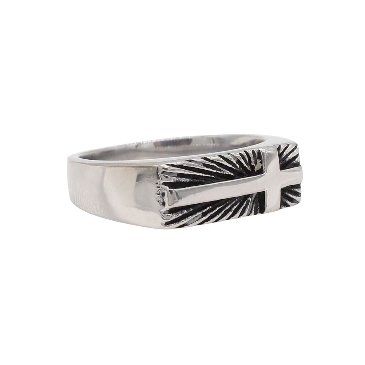 Planderful Jewelry Mens Retro Cross Ring Titanium Steel European American Style Size 7 8 9 10 11 12 13