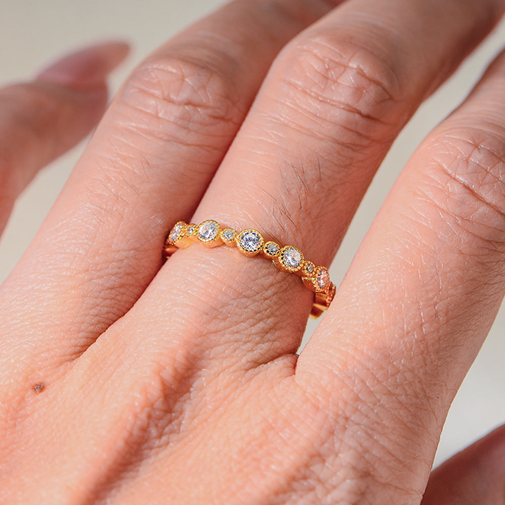 S925 Sterling Silver Geometric Round Zircon Ring Accessories Full Zircon Index Finger Ring