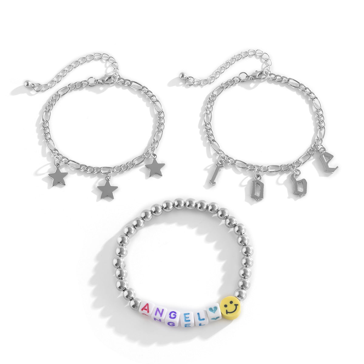 Planderful Vienna Verve Stackable Bracelets Set for Women with Fringed Smiley and Star Beads