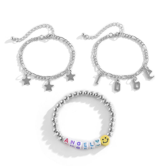 Planderful Vienna Verve Stackable Bracelets Set for Women with Fringed Smiley and Star Beads