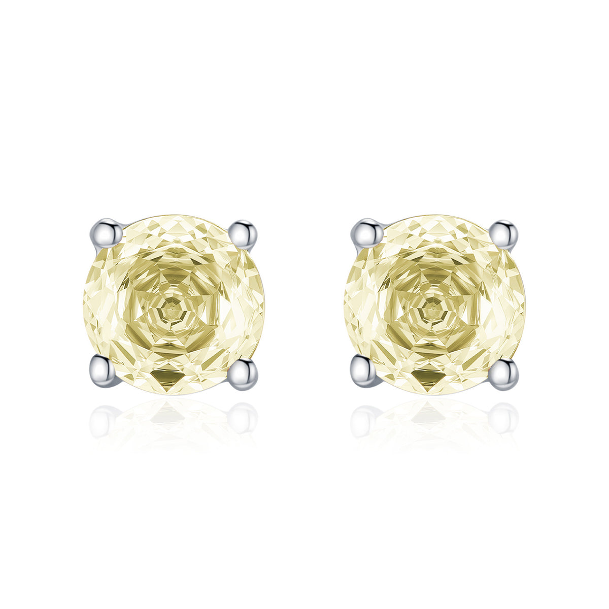 925 Sterling Silver Soft Yellow Rose-Cut Zircon Stud Earrings