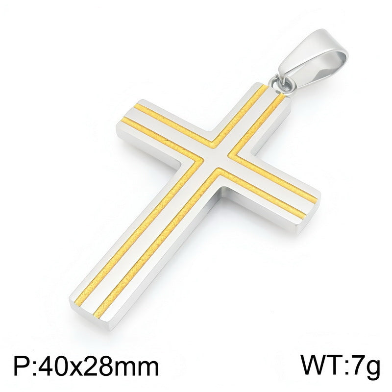Versatile Double-Line Groove Dripping Oil Contrasting Cross Pendant, Stainless Steel Men's Pendant On Necklace