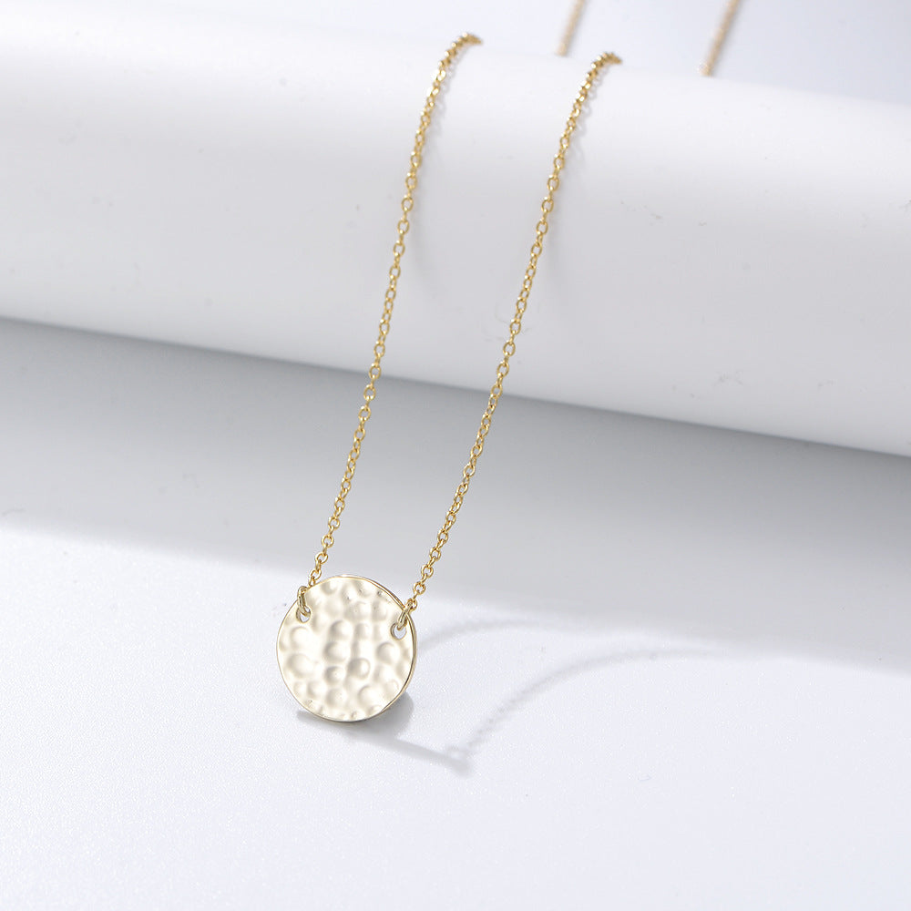 Peishang Raised Round Plaque Necklace S925 Pure Silver Vintage Hammered Coin