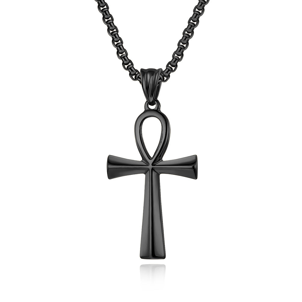 Steel Necklace – Elegant Ancient Egyptian Anka Cross Pendant For Everyday Wear And Layering
