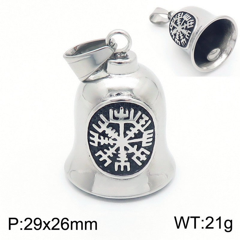 Viking Triangle Charm Locomotive Hanging Bells, Vintage Masonic Cross Angel Wings Bells Titanium Necklace