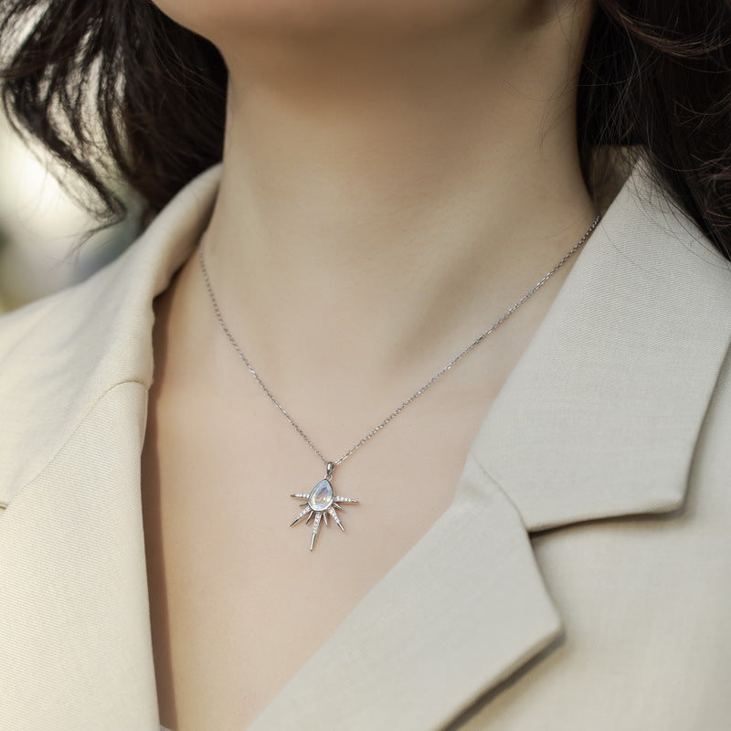 Planderful Everyday Genie Moonstone Pendant Collarbone Chain – Exaggerated Design in S925 Sterling Silver