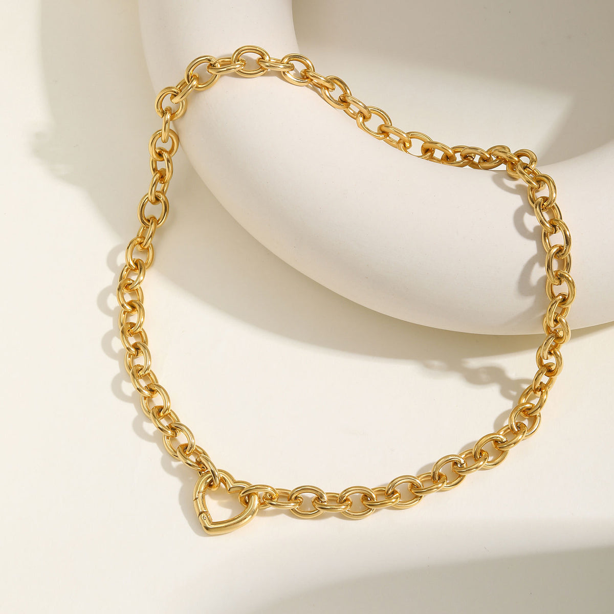 Ladies Titanium Steel – Stainless Steel Round Cross Chain Heart Buckle Necklace Bracelet