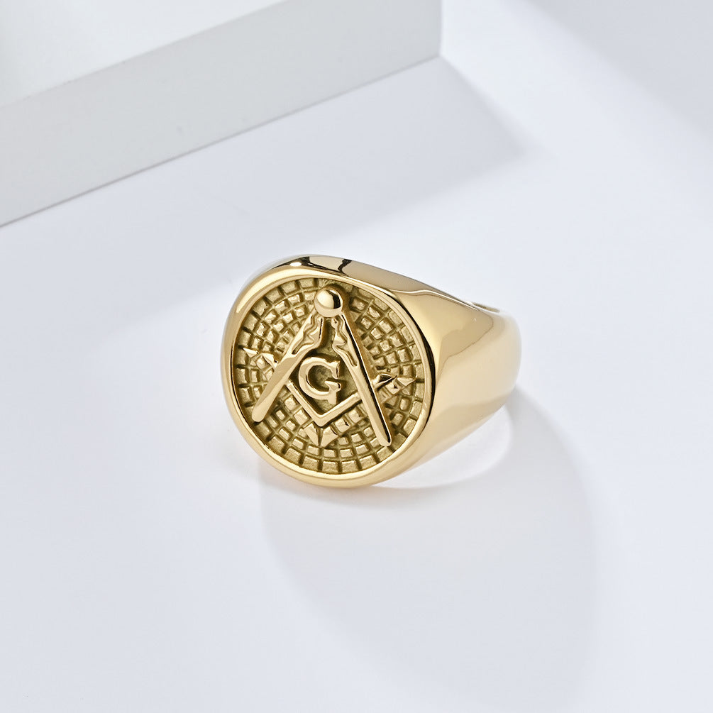 European American Retro Freemasonry Titanium Steel Ring for Men