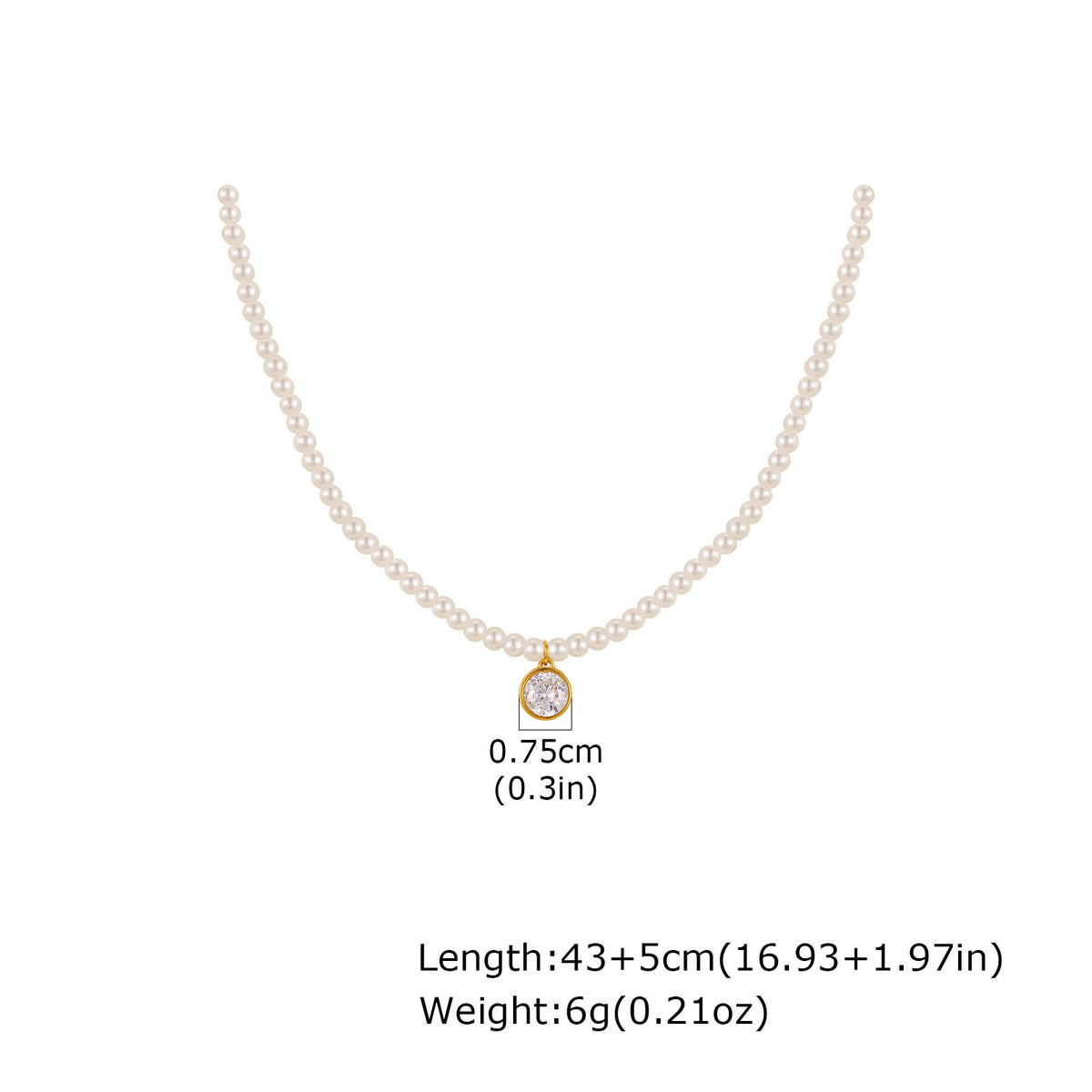 Stainless Steel Round Heart-Shaped Zircon Han Imitation Pearl Beaded Necklace Gold