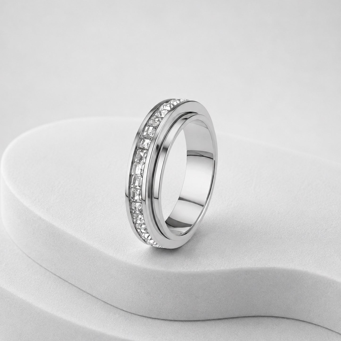 Planderful Rotatable Zircon Square Ring For Unisex Couples, Stainless Steel Modern Jewelry By Everyday Genie