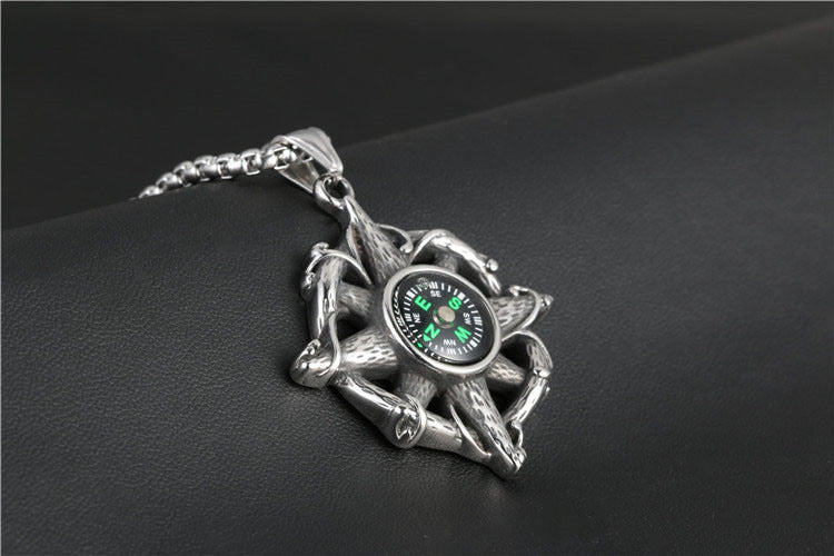 Vintage Titanium Steel Compass Pendant Necklace for Men - Dynamic Fitness Design by Planderful