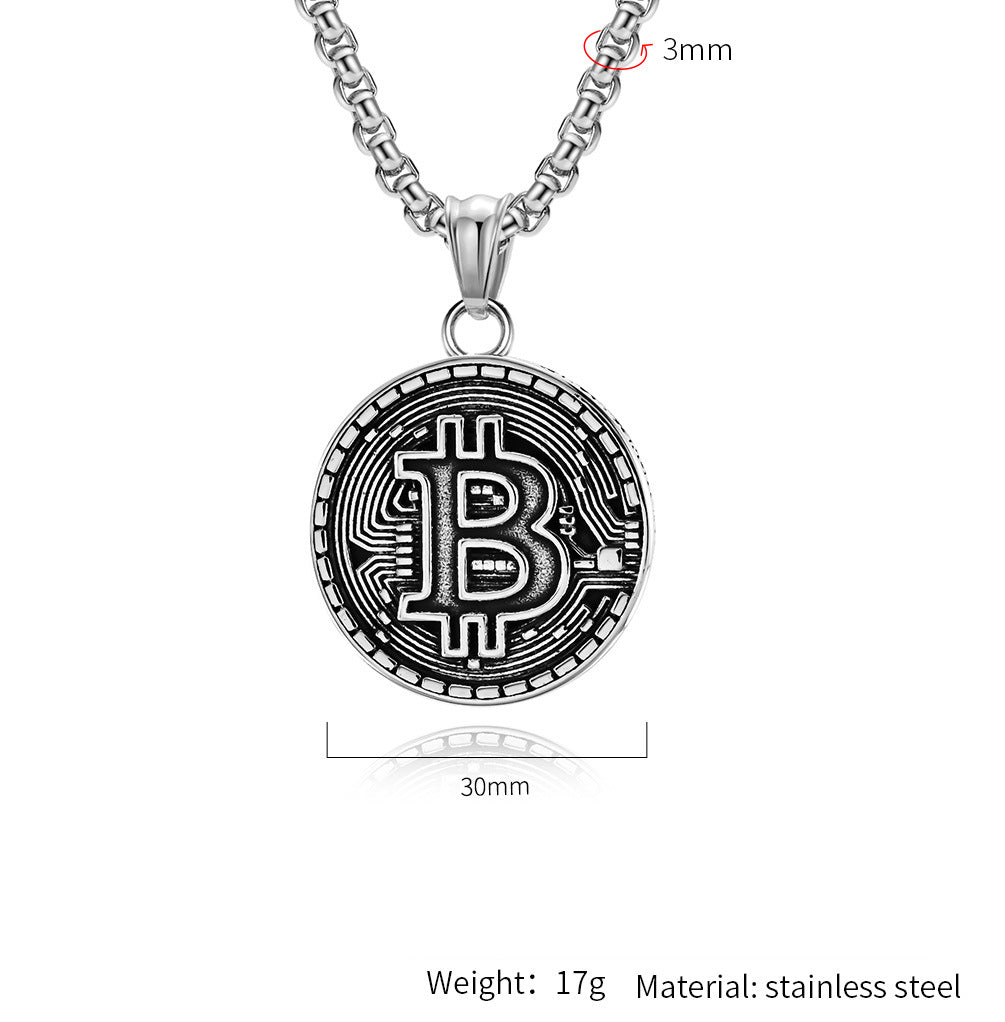 Planderful Bitcoin Pendant Necklace Titanium Steel Gold Plated For Crypto Fans And Hip Hop Fashion