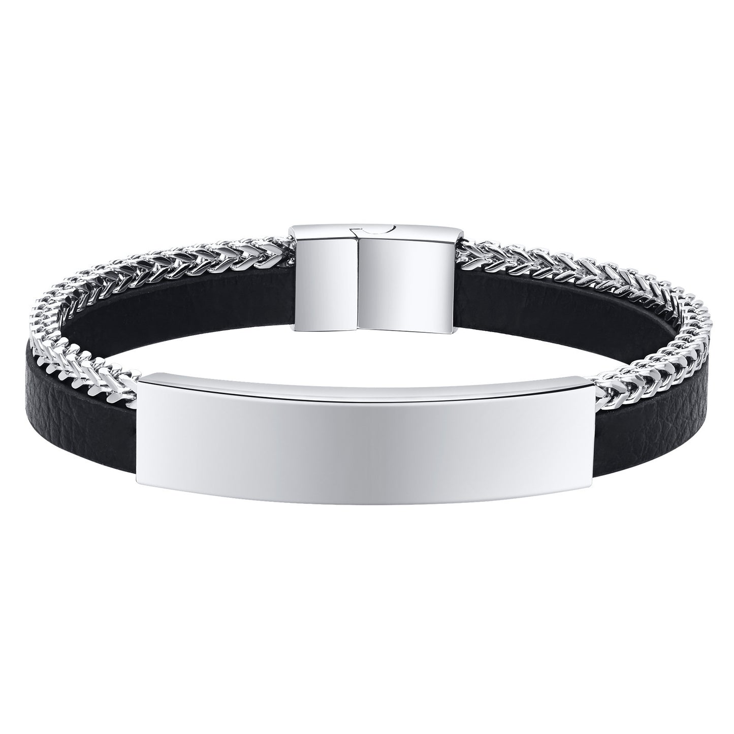 European And American Stainless Steel Magnetic Buckle Keel Chain Curved Leather Bracelet Steel Color For Men