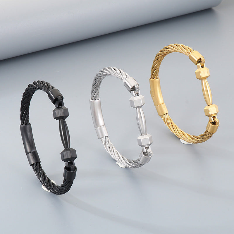 Sports Wind Barbell Cable Bracelet – Vacuum Electroplated Steel