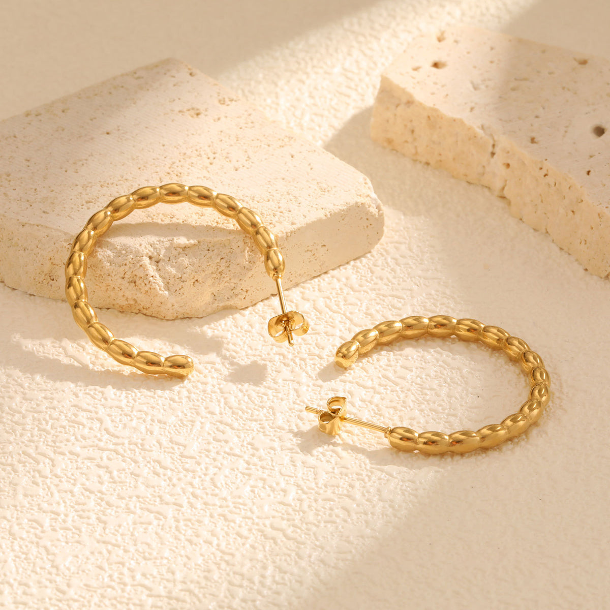 Gold-Tone Textured Open Hoop Earrings
