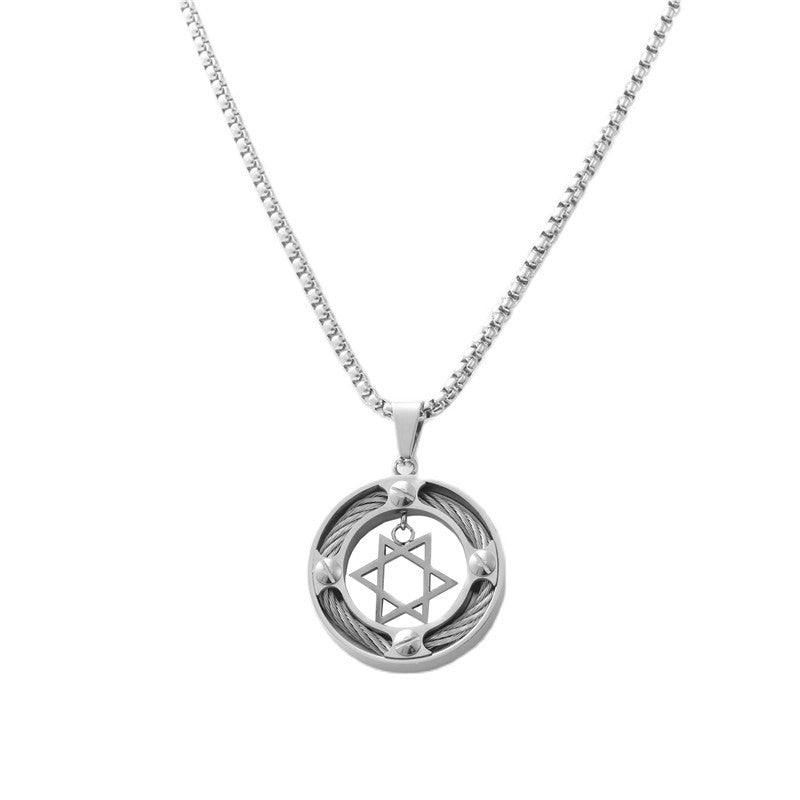 Trendy Men's Retro Titanium Steel Hexagram Pendant Necklace - Personalized Hollow Design