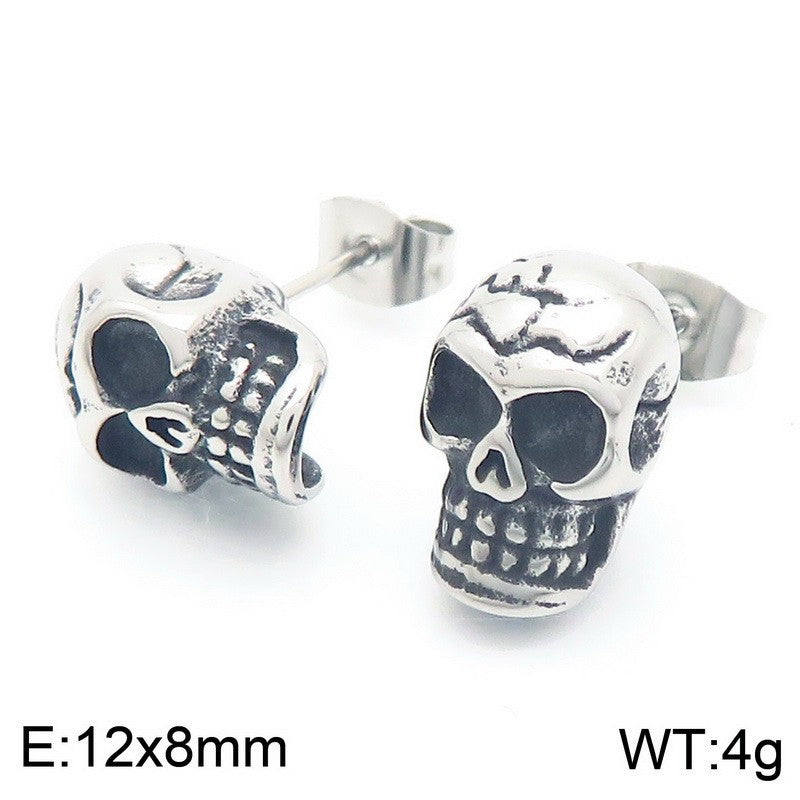 Planderful Edgy Skull Head Stud Earrings For Men Stainless