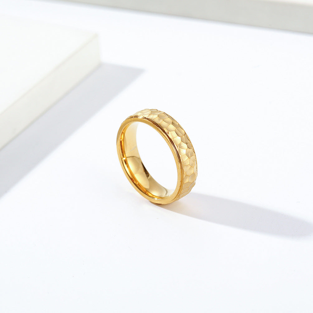 Hand-Hammered Irregular Titanium Steel Ring for Men and Women