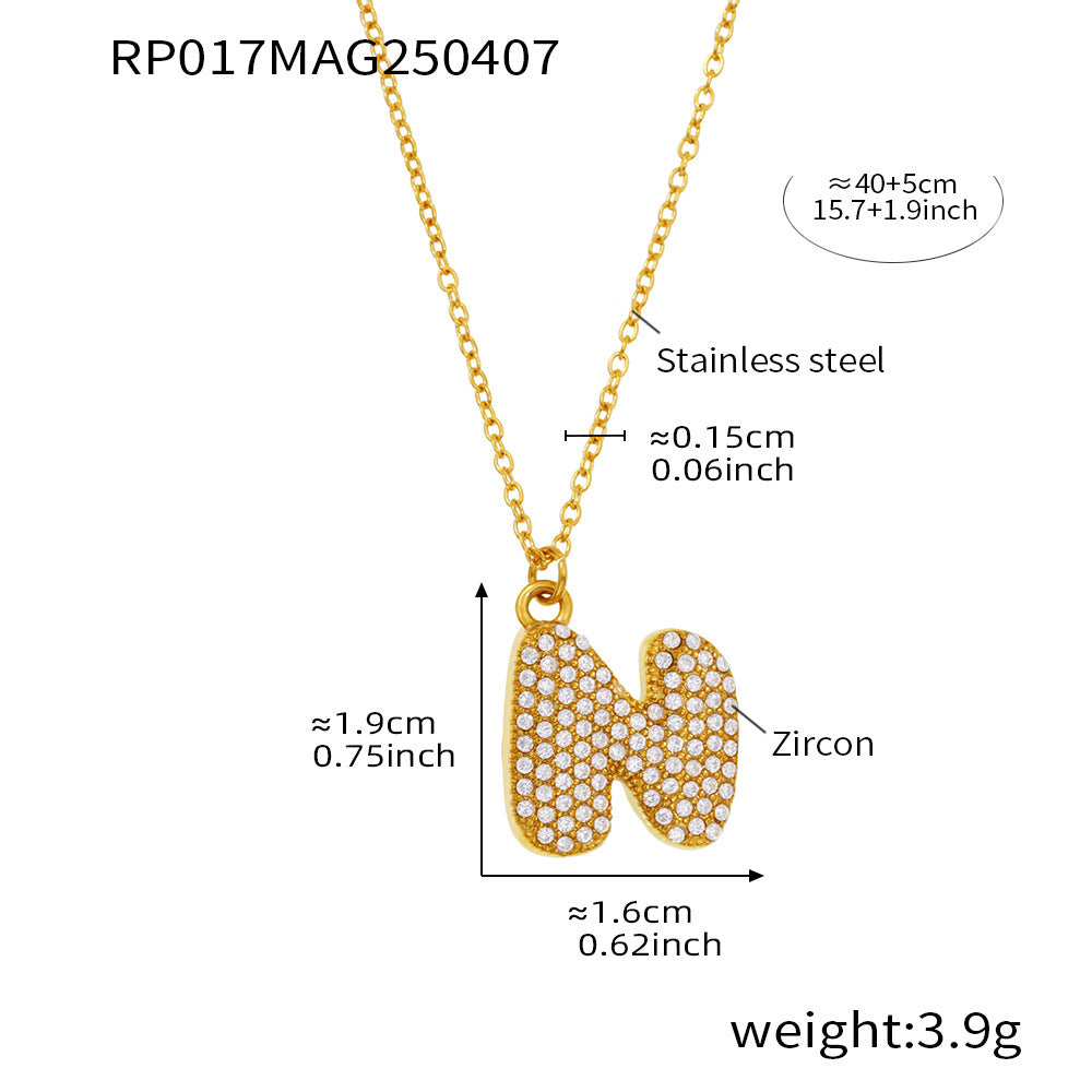 Planderful 26 Letter Zircon Necklace Gold Plated Hip Hop