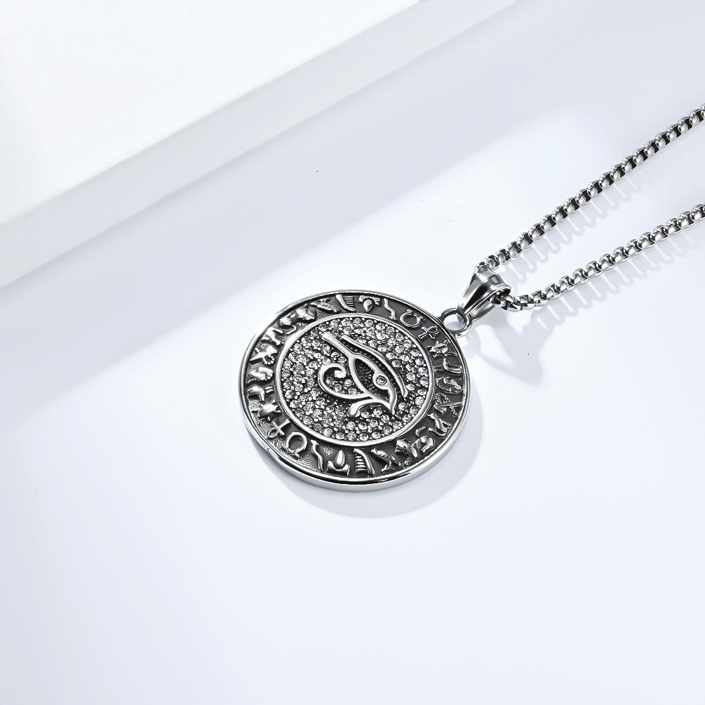 Eye Of Horus Necklace By Planderful Zircon Studded Ankh Symbol Jewelry In Titanium Steel For Hip Hop Fashion Fans