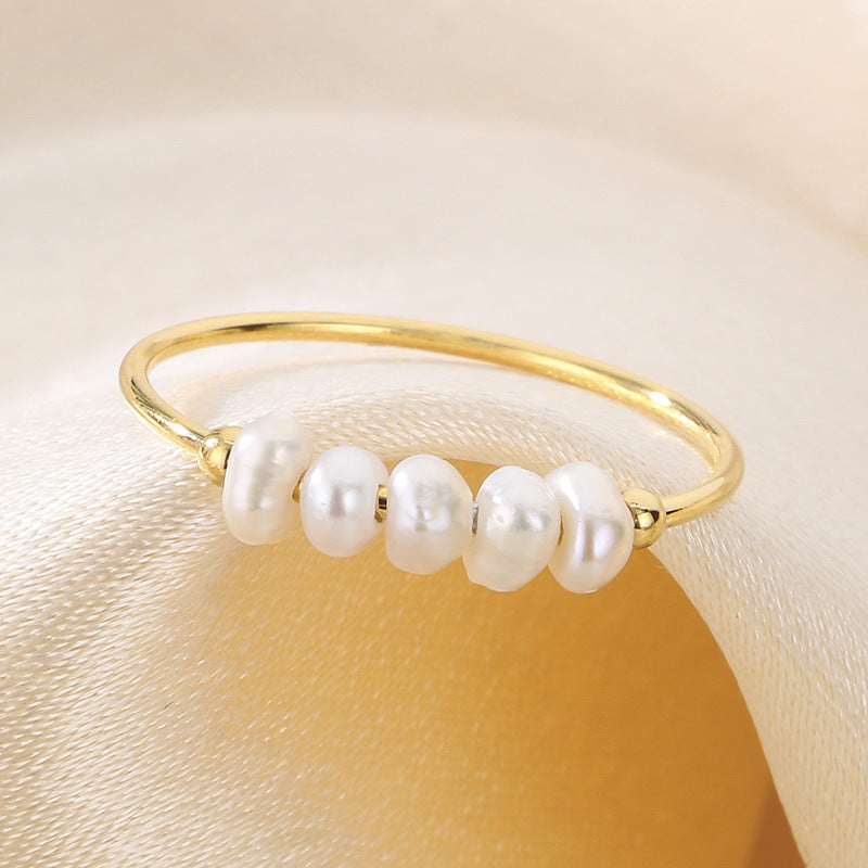 Gentle Wind Minimalist Thin Ring Freshwater Pearl Ring, Women's Design Metal